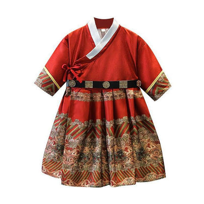 Red Hanfu Boys Girl Traditional Chinese Dress Ancient Style Performance Costume - 140CM
