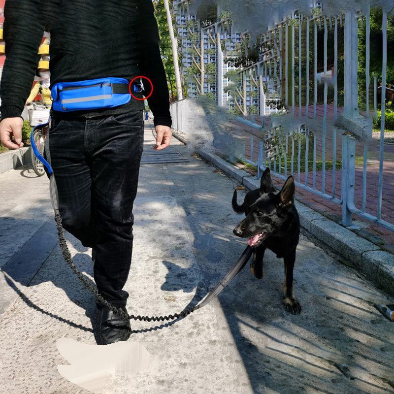 Adjustable Hands Free Dog Leash Lead + Waist Bag Belt Jogging Walking Running - Black + Blue