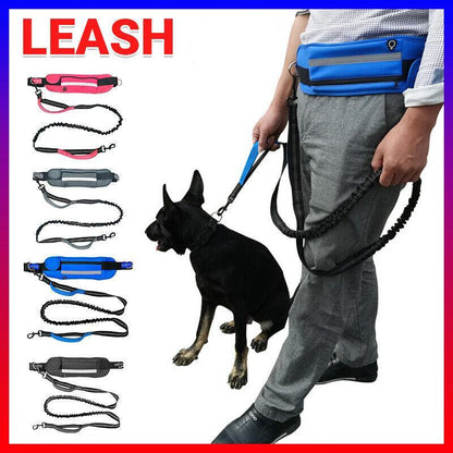 Adjustable Hands Free Dog Leash Lead + Waist Bag Belt Jogging Walking Running - Black+Pink