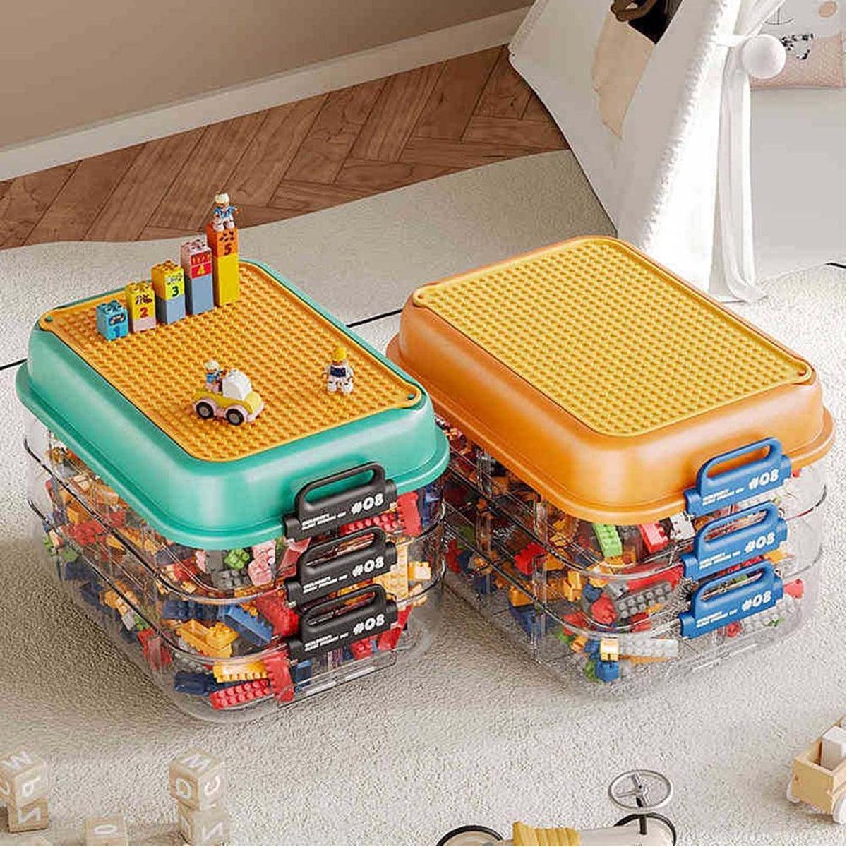 3-Layer Stackable Storage Box for Building Blocks Toy Organizer with Sorting Trays - Green