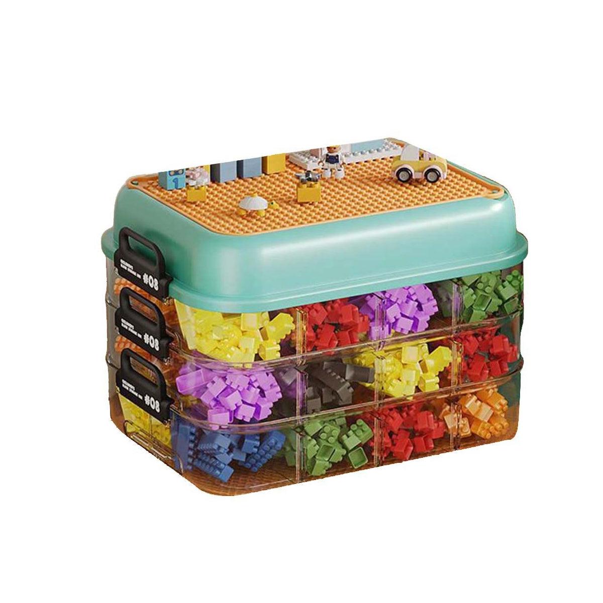 3-Layer Stackable Storage Box for Building Blocks Toy Organizer with Sorting Trays - Orange