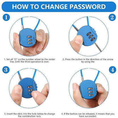 Combination Lock Padlock Locker 3 Digit Security Bike Suitcase Luggage Bag - Blue