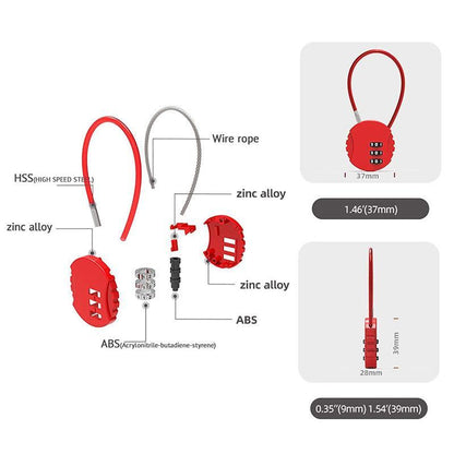 Combination Lock Padlock Locker 3 Digit Security Bike Suitcase Luggage Bag - Red