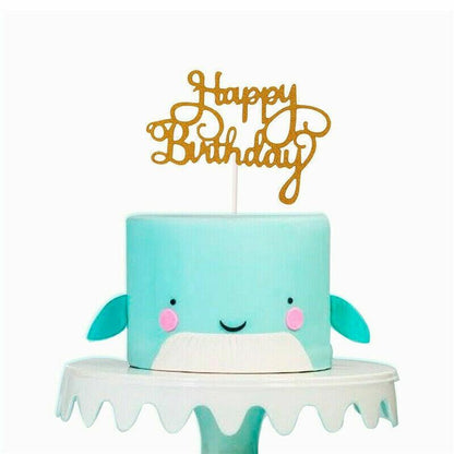 Happy Birthday Cake Topper Colour Printed Acrylic Party Decorations - Blue-Long Strip