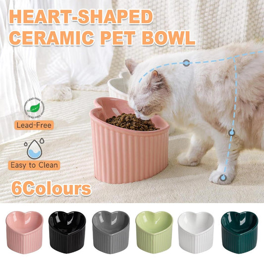 Love Shape Slanted Cat Bowl Ceramic Pet Bowl for Cats Food Water Feeding Dish - Green