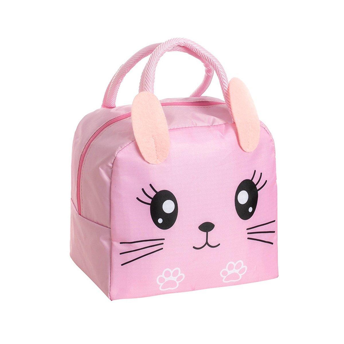 3D Bento Lunch Bag Cartoon Handbag Insulated Food Box Bag for Students LunchTote - Pink Panda