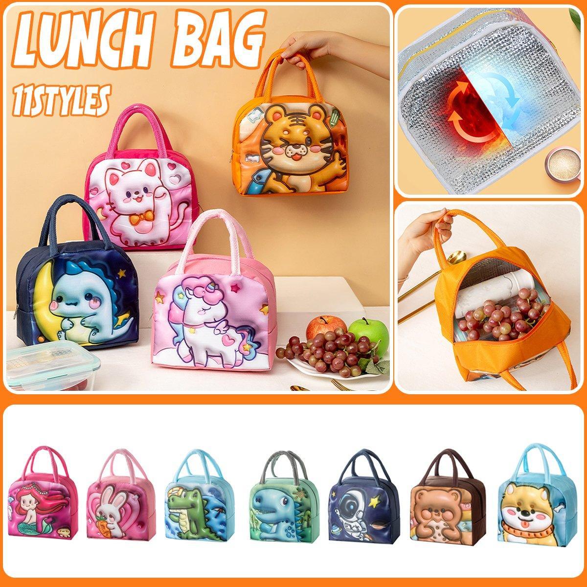 Cute 3D Cartoon Insulated Lunch Bag Oxford Fabric Bento Tote for School Use - Orange Tiger