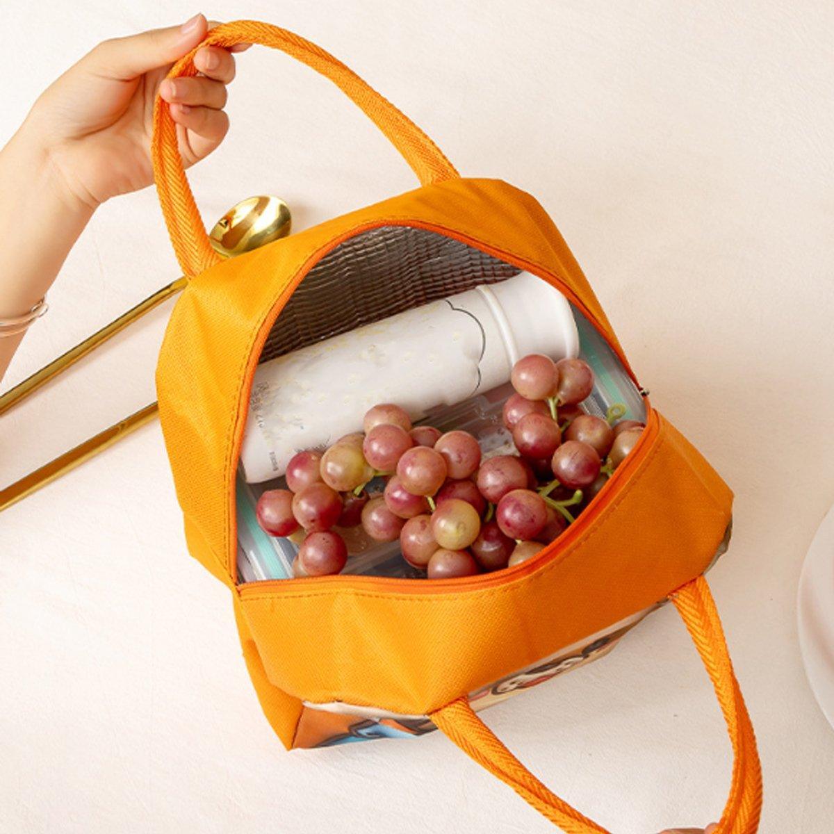 Cute 3D Cartoon Insulated Lunch Bag Oxford Fabric Bento Tote for School Use - Orange Tiger