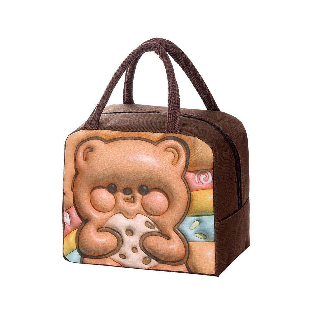 Cute 3D Cartoon Insulated Lunch Bag Oxford Fabric Bento Tote for School Use - Orange Tiger