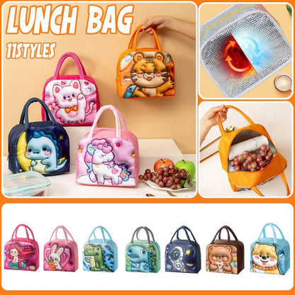 Cute 3D Cartoon Insulated Lunch Bag Oxford Fabric Bento Tote for School Use - Rose Mermaid