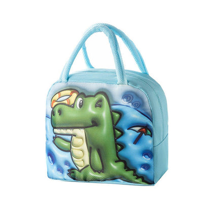 Cute 3D Cartoon Insulated Lunch Bag Oxford Fabric Bento Tote for School Use - Rose Mermaid