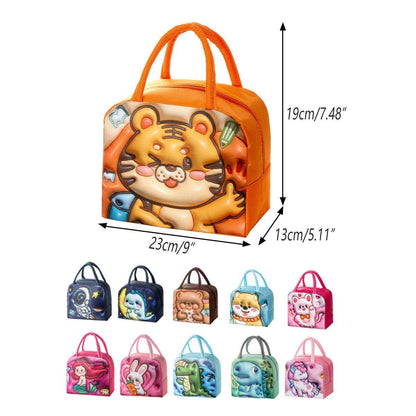 Cute 3D Cartoon Insulated Lunch Bag Oxford Fabric Bento Tote for School Use - Rose Kitten