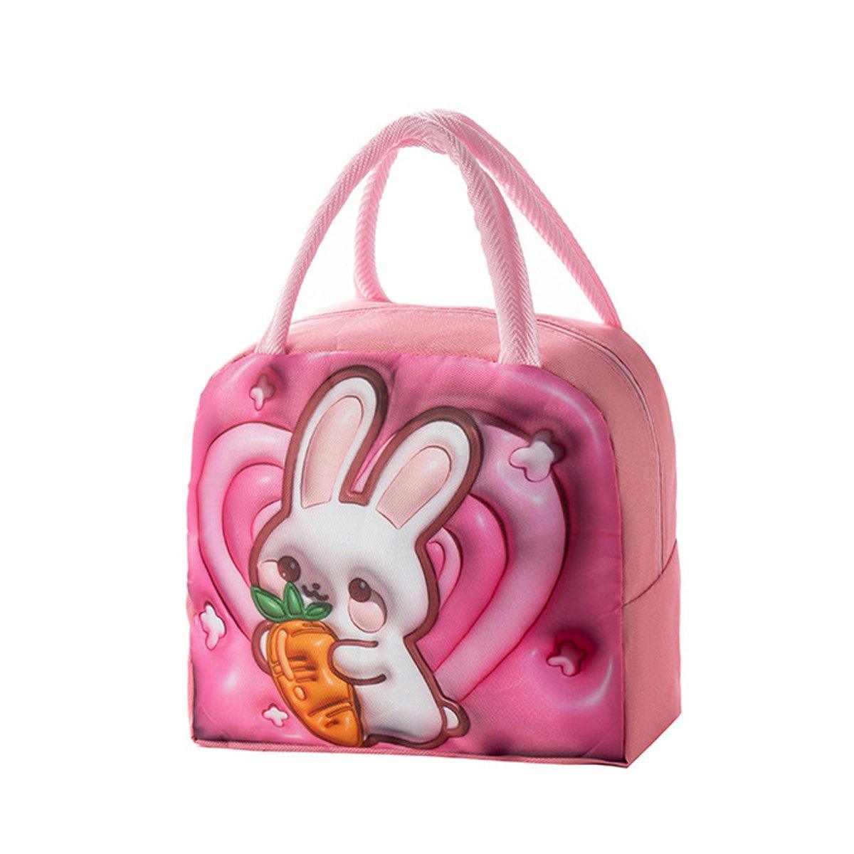 Cute 3D Cartoon Insulated Lunch Bag Oxford Fabric Bento Tote for School Use - Rose Kitten