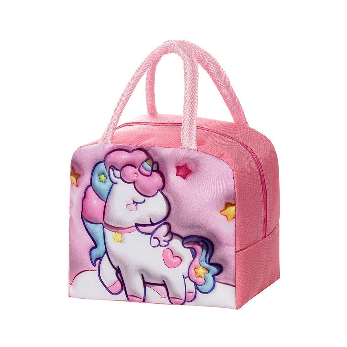 Cute 3D Cartoon Insulated Lunch Bag Oxford Fabric Bento Tote for School Use - Navy Blue Dinosaur