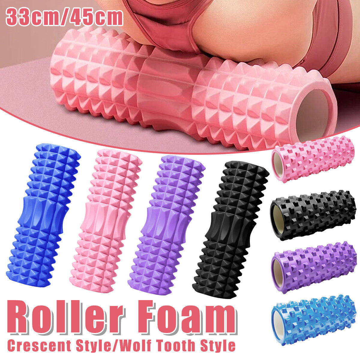 High Density EVA Foam Roller Yoga Massage Stick for Fitness - Wolf Tooth Style Blue-45cm