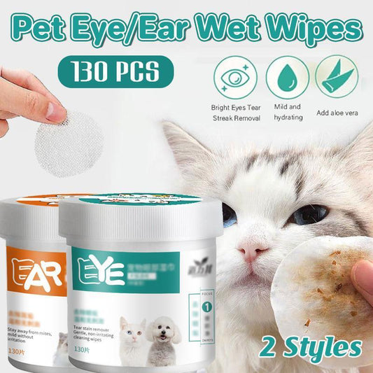 130pcs Wipes Wet Pet Eye/Ear Dog Cat Tear Stain Remover Cleaning Paper Wipes - Ear Wipes