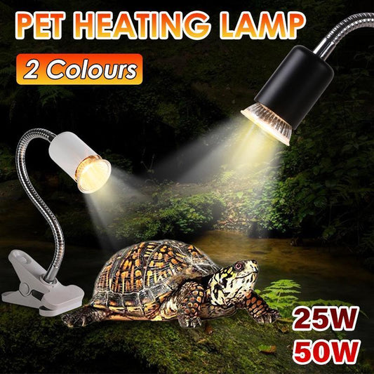 E27 Reptile Heat Lamp UVA UVB Turtle Lizard Heating Light with Clip - 25W Bulb + Black Holder
