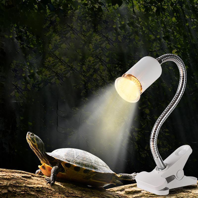 E27 Reptile Heat Lamp UVA UVB Turtle Lizard Heating Light with Clip - 25W Bulb + Black Holder