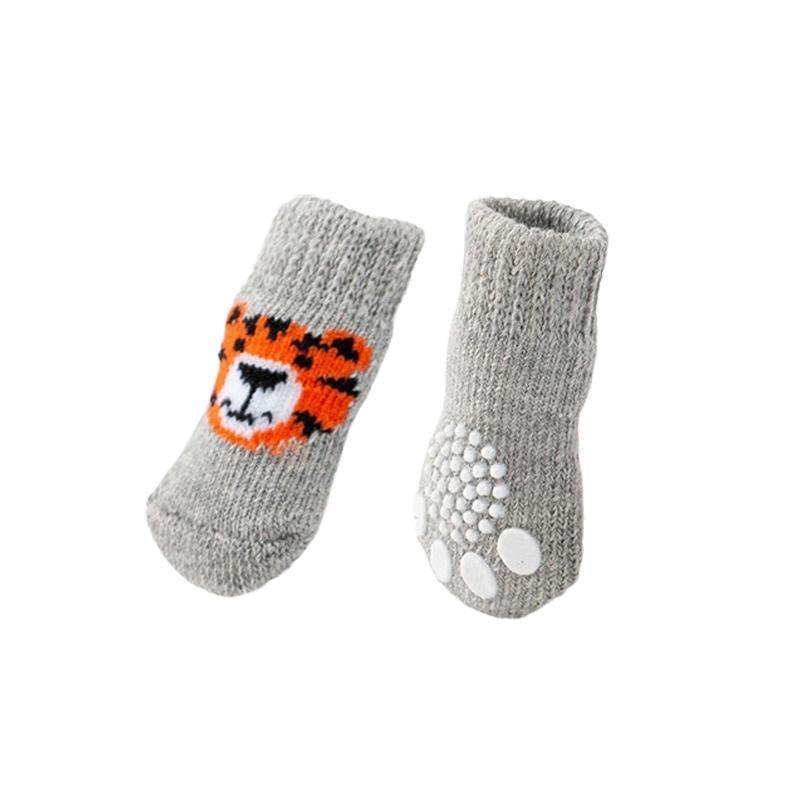 Non Slip Pet Socks for Dogs and Cats Knitted Paw Protector with Grips L Size - Yellow ducklings