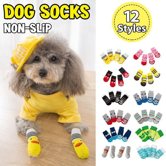 Non Slip Pet Socks for Dogs and Cats Knitted Paw Protector with Grips L Size - Red Heart