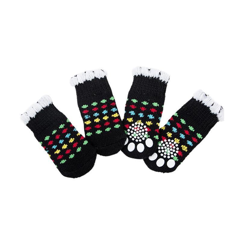 Dog Socks Non-Slip Grip Slip Anti-Slip - Puppy Cat Pet Shoes Slippers S Size - Black colour dots