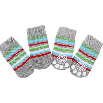 Non Slip Pet Socks for Dogs and Cats Knitted Paw Protector with Grips L Size - Green frog