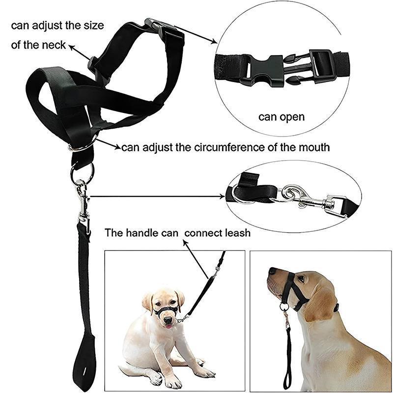 Black Dog Training Head Collar Halter Stop Pulling Training Tool Harness Strap Leader - XL