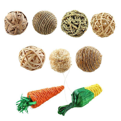 4/5PCS Pet Balls Rabbit Toys Bunny Straw Rattan Woven Chewing Ball Biting Toys - 4PCS
