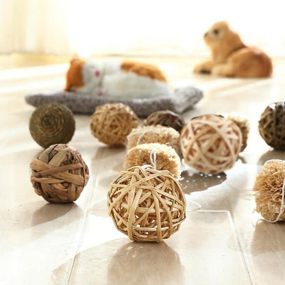 4/5PCS Pet Balls Rabbit Toys Bunny Straw Rattan Woven Chewing Ball Biting Toys - 4PCS