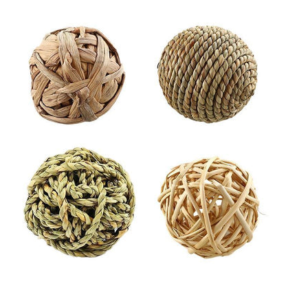 4/5PCS Pet Balls Rabbit Toys Bunny Straw Rattan Woven Chewing Ball Biting Toys - 4PCS