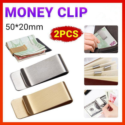 Clip Note Business Card Holder Stainless Steel Mens Wallet Metal - Gold