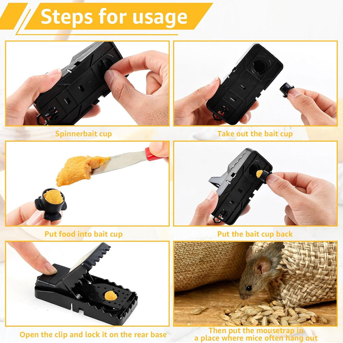 6pcs Rat Trap Automatic Reusable Mouse Catcher Snap Trap for Home Rodent Control - S