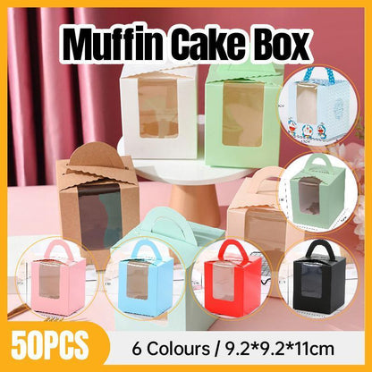 50 Pack Premium Cupcake Boxes with Window Thickened Cardboard Muffin Holders - Green