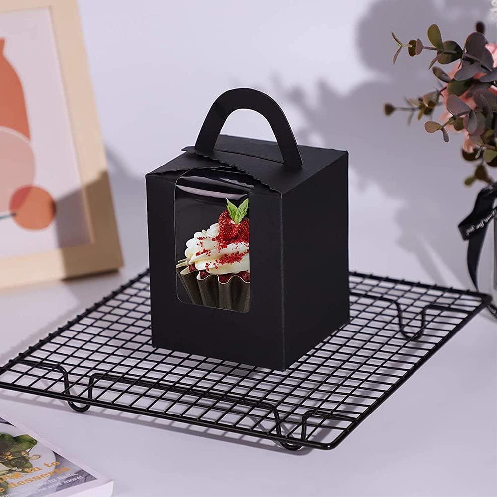 50 Pack Premium Cupcake Boxes with Window Thickened Cardboard Muffin Holders - Green