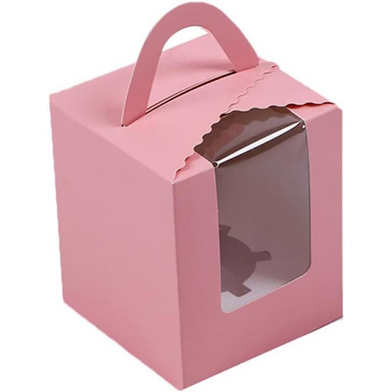 50 Pack Premium Cupcake Boxes with Window Thickened Cardboard Muffin Holders - Pink