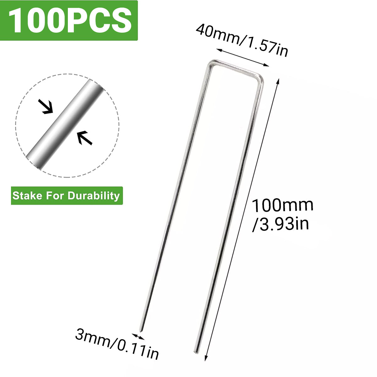 100pcs U Shape Ground Stakes Gardening Spikes Landscape Anchor Pins