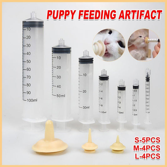 Kitten Puppy Pet Feeding Syringe Feeder Cat Dog Nursing Bottle with Pacifier - S-5PCS