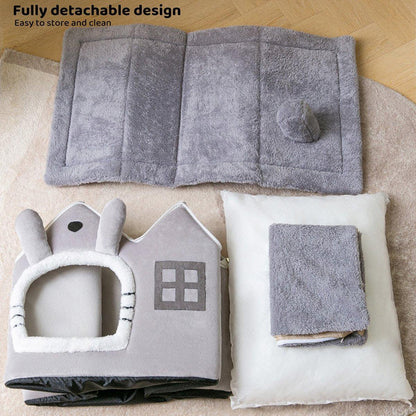 Removable Washable Pet House Four Seasons Cat Enclosed House - Grey-L