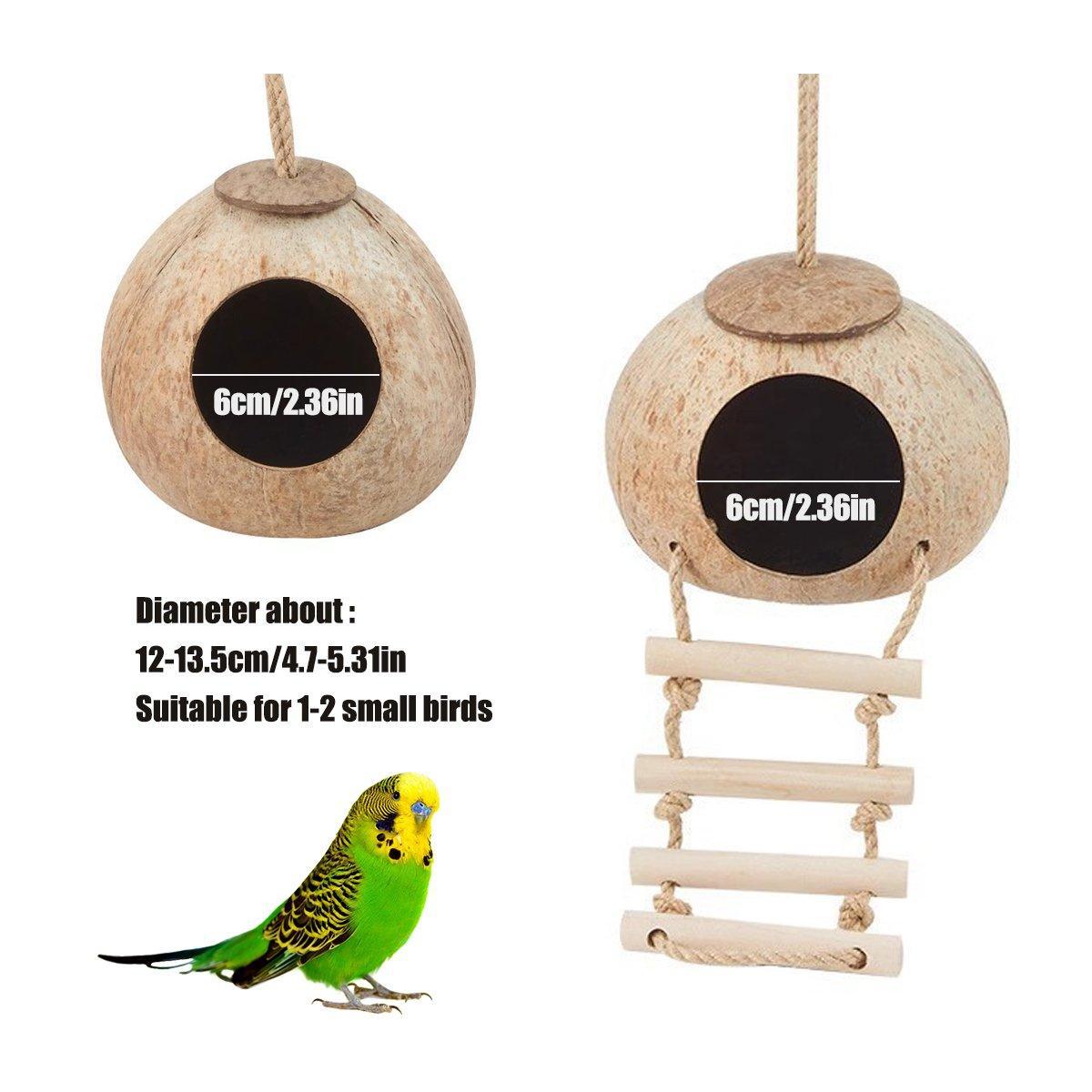 Natural Coconut Bird Nest Cage Pet Parrot Parakeet Safe Hut Feeder Shell Home - Stairs type