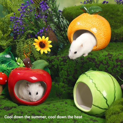 Ceramic Hamster Nest Shelter Landscaping Supplies Small Animal Hideout House - Strawberry