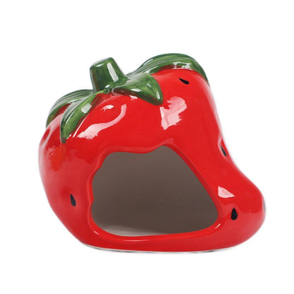 Ceramic Hamster Nest Shelter Landscaping Supplies Small Animal Hideout House - Strawberry