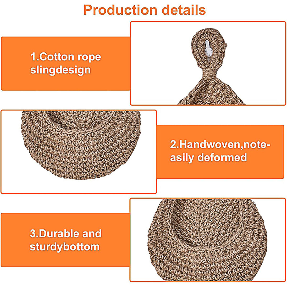 3pcs Boho Hanging Wall Baskets Woven Vegetable Fruit Storage Pouch Kitchen Decor