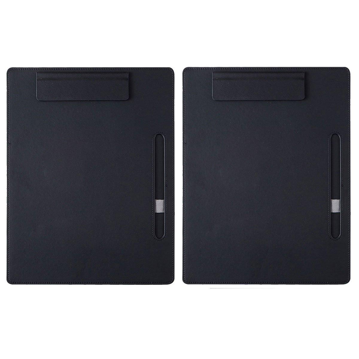 2pcs Leather Clipboard Conference File Holder Hotel Menu Pad Durable Board Clip - Black