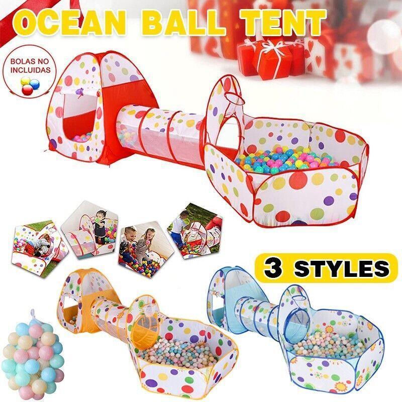 3 in 1 Play Tent Set with Tunnel and Ball Pit for Indoor and Outdoor Fun - 50 PCS Ocean Ball