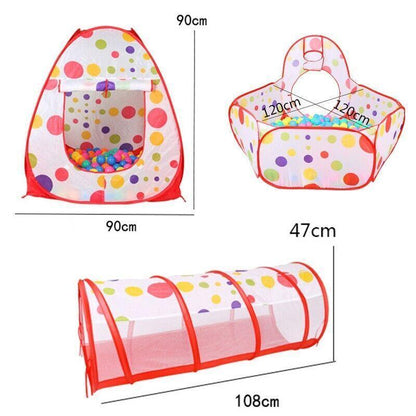 3 in 1 Play Tent Set with Tunnel and Ball Pit for Indoor and Outdoor Fun - 50 PCS Ocean Ball