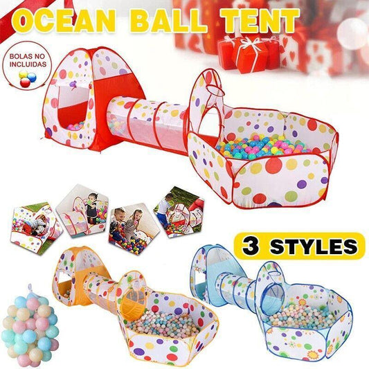 3 in 1 Play Tent Set with Tunnel and Ball Pit for Indoor and Outdoor Fun - Yellow Tent