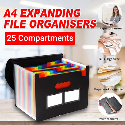 A4 Document Organiser 25 Compartments Multilayer Folder Office File Storage