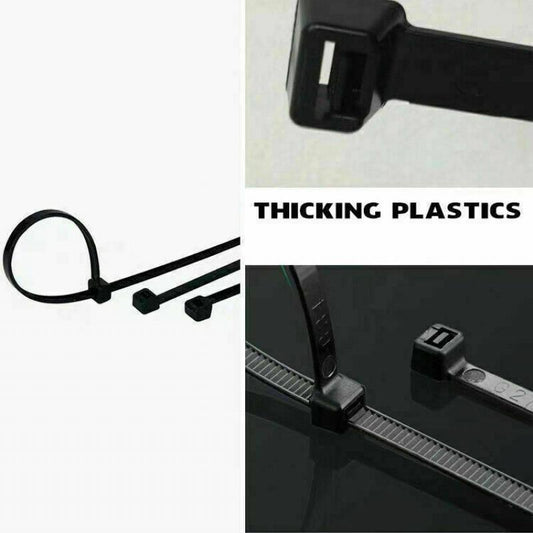 250X Cable Ties Zip Ties Nylon UV Stabilised Black Cable Tie - 4.8*350mm