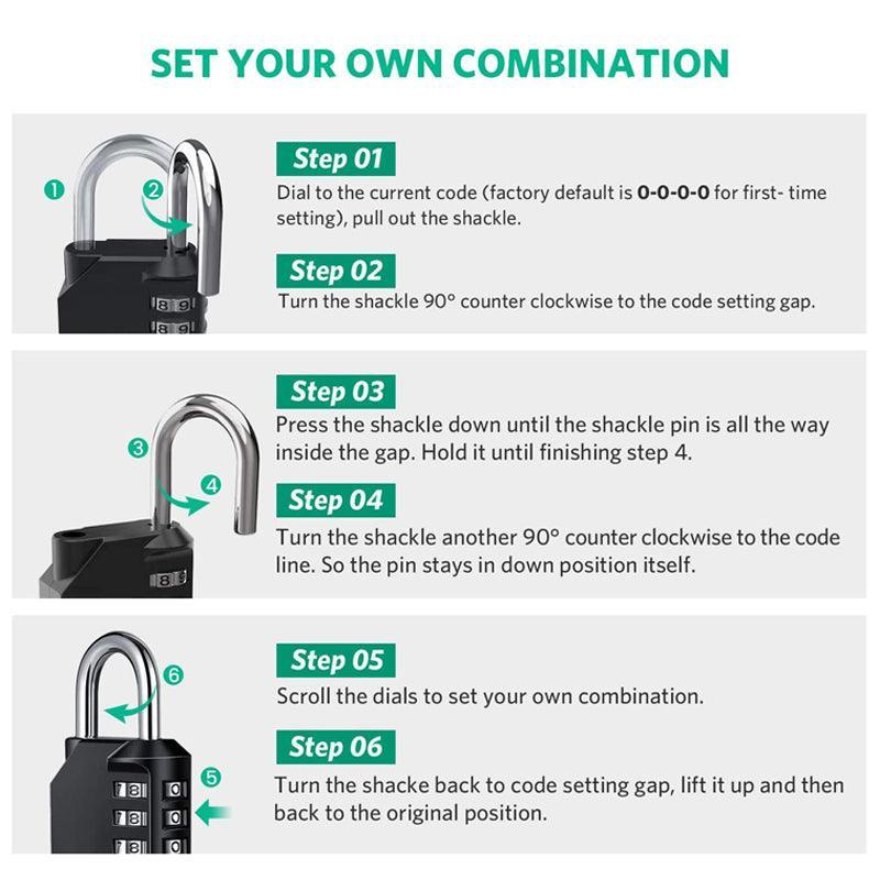 Combination-Lock 4 Digit Outdoor Waterproof Padlock,Gate,Locker,Hasp Number Lock - Black