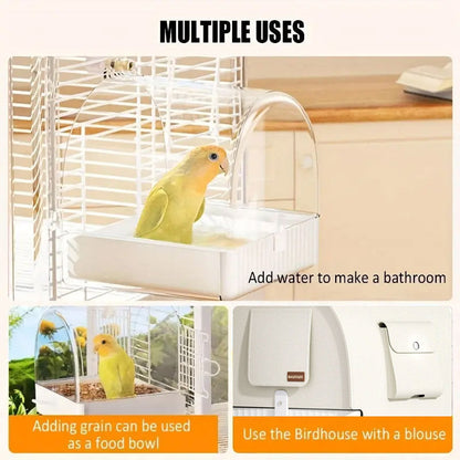 3in1 Parrot Bath Basin Bird Bathtub Cage or Accessory Pet Bird Feeder Water Bowl - Overdress